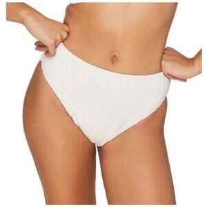 NWT Andie Swim White Crochet Textured The Tropez Bikini Bottom, Size L